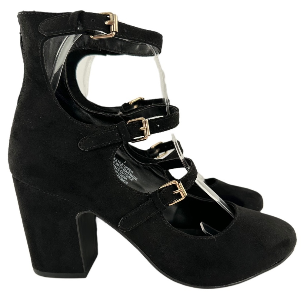 A New Day Womens Heels Size 7 Black Faux Suede Punk Steampunk